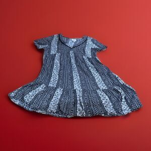 KNOX ROSE Dress Mixed Floral V-Neck Trim Asymmetrical Hem 100% Rayon Flowy M